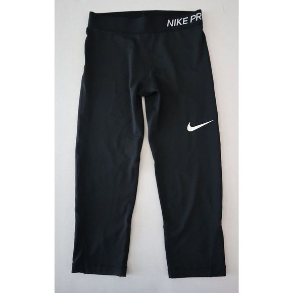 Nike Pro 890219 010 Youth Girl's Sz M Black Dri-Fit 3/4 Length Training Tights - Picture 1 of 8